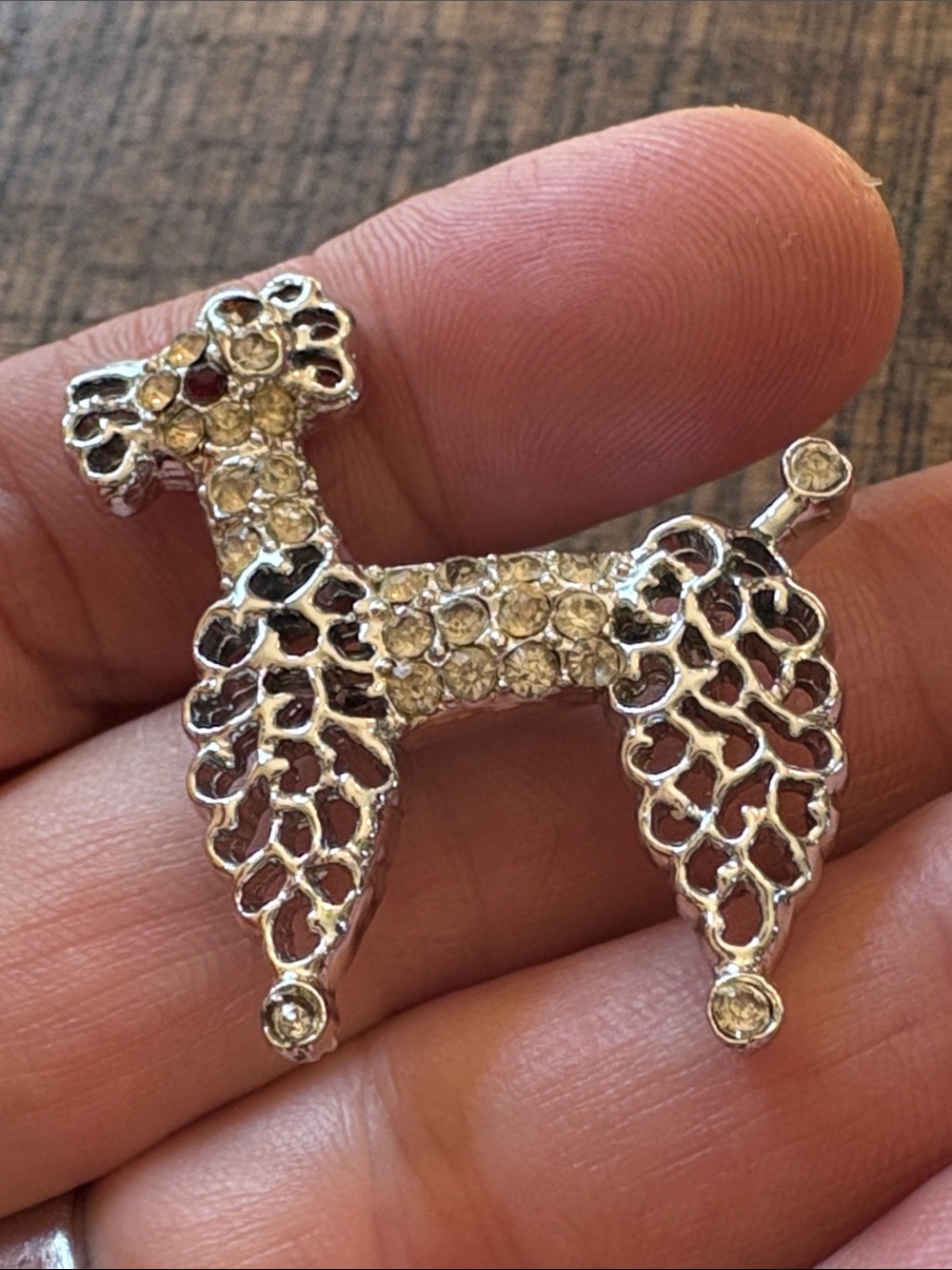 Vintage Crystal Poodle Brooch - Silver Tone with Clear Rhinestones - Picture 5 of 6